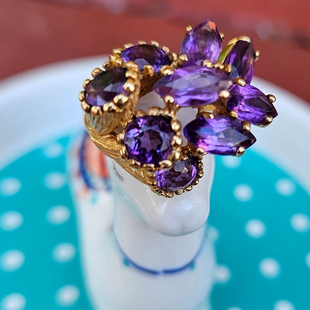 14k Gold and Amethyst Cluster Ring